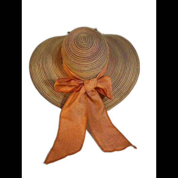 Sun N Sand Peach/Orange 50 SPF Poly Braid Floppy Hat Brim 5" Bead Decoration - Picture 3 of 8